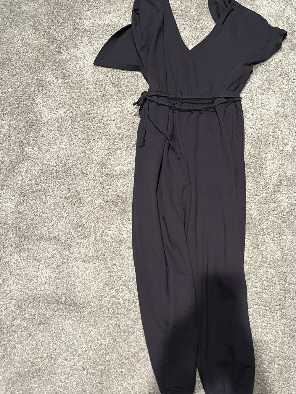 ILLA ILLA Black V-Neck Short Sleeve Jumpsuit with Tie Waist